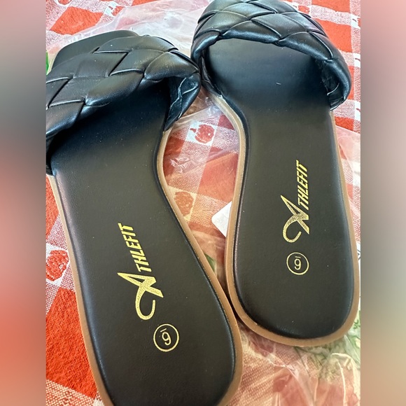 Athlefit Women's Braided Flat Sandals Square Open Toe Woven Slip On Slide Sandal - Picture 3 of 9